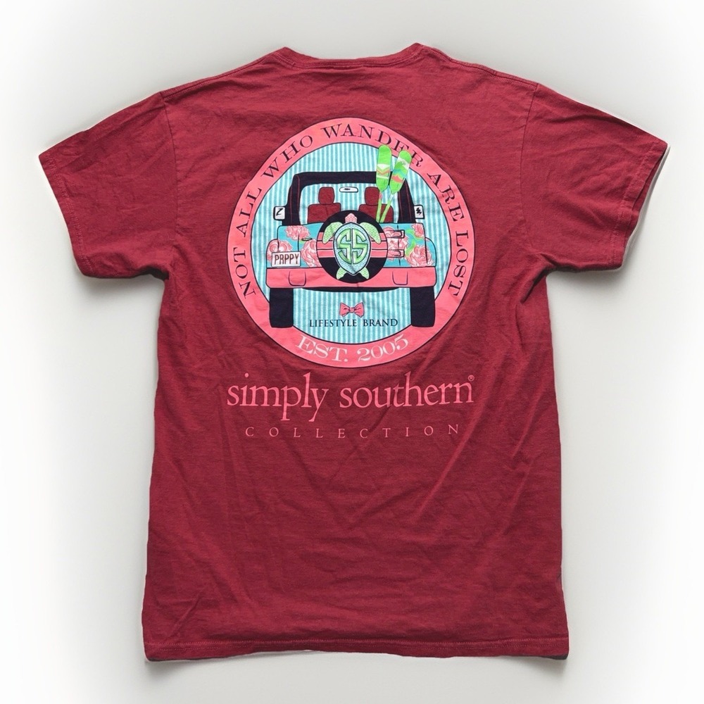 Simply Southern Shirt Women Medium Pink Tee Exploring Hiking Camp Preppy Beach